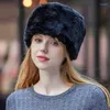 Berets Russische vrouwen faux bont hoed herfst winter ronde platte pet meisje warme muti-kleur kroonloze cirkelhoofddeksel