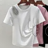 T-shirt da donna T-shirt estiva europea e americana a maniche corte con borchie di diamanti scintillanti rosa moda fondo camicia sexy top grande vuoto
