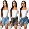 Damen-Jeans, Sommer, europäische und amerikanische, sexy, diamantbesetzte, mit Fransen besetzte, gebürstete Denim-Shorts, lässige, gerade Beinhose für Damen