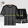 メンズトラックスーツTシャツメンスーツショーツTシャツセットグレー特大6xl 7xl 8xl 8xlプラス半袖Tshirtsブルーサマーファッションルーズクイックドリー230516