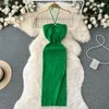 Casual Dresses Sexy One Shoulder Crochet Bodycon Dress Chic Knitted Elegant Midi Vestidos Fashion Party Club Dresses Slim Goth Women Sundress 230517