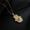 Chains Retro Bohemian Style Palm Pendant Necklace Plated With 18K Gold Devil's Eye