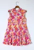 Mini-robe florale sans manches à volants rouge w3MW #