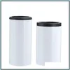 Tumblers Totally Striaght Sublimation Skinny Tumbler Stainless Steel Can Cooler With 2 Lids Vacuum Insation Cola Tank Festival Party Dhdu8