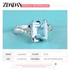 Anéis de banda Zdadan 925 Sterling Silver Fashion Aquamarine Gemstone Ring for Women Wedding Party Jewelry Gifts Wholesale J230517