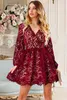 wine Red V Neck Lace Skater Mini Dress 2023 Hot New U11y#