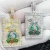 Choker Iced Out Bling Men Jewelry Gold Plated Rectangle White Green CZ Dollar Money Bag Hip Hop Pendant