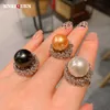 Кольца Band Rings Luxury 14 мм Big Pearl Flower Регулируемые кольца для женских лабораторий Diamond Band Wedding Band Party Party Fine Jewelry Charms Элегантный подарок J230517