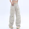 Jeans da donna American High Street Retro Salopette multitasche da donna Street Hip-Hop Trend Pantaloni dritti a gamba larga Coppia Casual Joker Jeans 230516