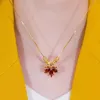 Beautiful Red Zircon Maple Leaf Pendant Necklace 18K Gold Plated Jewelry