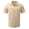 Mäns T-skjortor Bomull Linen Men's Short Sleeve Shirt Summer Solid Standing Neck Casual Beach Style Plus Size M-3XL