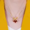 Elegant Design Red Zircon Maple Leaf Pendant Necklace 18K Gold Plated Jewelry
