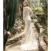 Vestido novia boho elegante kanten trouwjurken backless lange mouw zeemeermin boho bruid jurk 2023 sexy diepe bruidsjurken