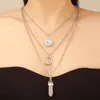 Kedjor Europeiska och amerikanska mode ädelsten Multi-Layer Necklace Women's Star Moon Handgjorda Tassel Överlappande Accessori