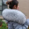 Sjaals luxe echte wasbeer bont sjaal kraag winter natuurlijke vrouwen jas kap trim warme oversized mode sjaal