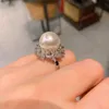 Кольца Band Rings Luxury 14 мм Big Pearl Flower Регулируемые кольца для женских лабораторий Diamond Band Wedding Band Party Party Fine Jewelry Charms Элегантный подарок J230517