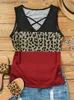 Damestanks Camis vrouwen criss-cross tank tops kleurblok luipaard splicing mouwloze shirts zomer hol uit v nek basale tees casual cami shirt t230517