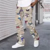 Pantalon homme hip hop pantalon empilé unisexe kaki Cargo Hippie Streetwear grande taille 3XL salopette 240115