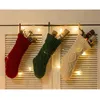 Kerstdecoraties 3 stks 37 cm gebreide kousen Rustieke decoratieve cadeau snoeptas (paarsachtig rood groen wit)