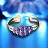 Bangle Luxury Women's Blue Crystal Bracelet Jewelry Rose Gold Punk Round Zircon Wedding Chain Necklace Gift