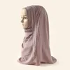 Ethnic Clothing Fashion Muslim Women's Solid Color Headscarf Long Turban Stitching Lace Islamic Hijab Arab Diamond Scarf Dubai Chiffon