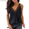 Débardeurs pour femmes Camis Femmes Sexy Dentelle Épissage À La Mode Débardeur À Col En V Flowy Noir Dressy Racerback Débardeurs D'été Sans Manches Cami Chemises Blouses T230517