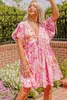 Pink Tie Knot Open Back V Neck Floral Dress 2023 Hot New Q3J1#