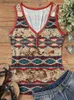 Women's Tanks Camis Women Aztec Geometric Print Tank Top Vintage Western Style Graphic Vest Tops Snap Button Summer Casual Sleeveless Shirt Retro T230517