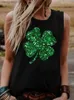 Women's Tanks Camis Fashion Glitter Green Clover Lucky Charm Tank Tops Women Sleeveless T Shirt St. Patrick's Day Vest Black Top Summer Casual Tees T230517