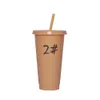 Thermoses Solid color simple flat cover straw plastic cup practical and creative plastic straw water cup for office leisure and home use