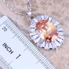 Necklace Earrings Set Champagne Morganite White CZ Silver Plated Pendant Ring Size 6 7 8 9 10 S0055