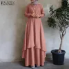 Vêtements ethniques Ourlet irrégulier Lâche Robe longue Dubaï Turquie Abaya Hijab Robe d'été Surdimensionné ZANZEA Femmes À Manches Longues Musulman Kaftan Maxi Robes 230517