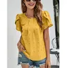 Femmes Blouses 2023 Pétale À Manches Courtes Chemises Décontractées Élégant Jacquard Femmes D'été Blouse O-cou Lâche Mode Lady Tops Blusas 25022