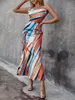 Skirts Spring Women Printed Mid Waist Dress Backless Halter Bohemian Style Office