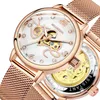 Armbandsur mg.orkina lyx Rose Alloy Ladies Automatic Watch Mechanical Women Watches Skeleton Transparent Wrist Relogio Feminino