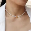 Mode lettre initiale coeur pendentif collier femmes Simple 3mm Imitation perle perle colliers pour femmes bijoux cadeau 50 cm