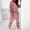 Set da corsa Tuta da donna Felpa con cappuccio in velluto Felpe Top e pantaloni a gamba larga Pantaloni della tuta Set coordinato Streetwear Tuta sportiva casual Sportswea