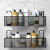 Bathroom Shelves Black WallMounted Bathroom Shelf Shower Shampoo Rack Kitchen Condiment Storage Basket Toilet Soap Holder Bathroom Organizer 230516