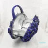 2023-Evening Bags Bling Crystal Bags Luxury Flower Basket Blue Party Purse with Chain Ladies Pochette