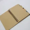 Trä bambu omslag anteckningsbok spiral anteckningsblock med penna 70 ark återvunnet fodrat papper