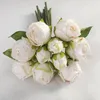 Dekorativa blommor Artificial Flower Real Touch Silk White Bouquet High Quality10 Head Sweethearth Rose For Bride Wedding Home Decor