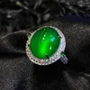 Anelli a grappolo S925 Sterling Silver Natural Jade Chalcedony Glass Pigeon Large Egg Face Jewelry Ring Boutique