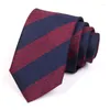 Papillon moda uomo 7 cm rosso / blu a righe di alta qualità gentiluomo d'affari per uomo vestito da lavoro cravatta con confezione regalo