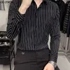 Chemises habillées pour hommes printemps élastique noir coréen chemise à rayures hommes à manches longues affaires décontracté coupe ajustée sans fer pouces vêtements pour hommes blanc