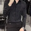 Herrenhemden Frühlingselastisches schwarzes koreanisches gestreiftes Hemd Herren Langarm Business Casual Slim Fit Nicht bügeln Zoll Herrenkleidung Weiß