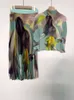 İki parçalı elbise Miyake Piled Women Suit İnce Batı Baskı Stand Yakası Uzun Kollu Toploose Etek Sıradan Parti Seti 230516