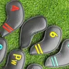Club Heads 9pcs Golf Club Cover Iron Club Cover Simple Striped Head Cap Cover Outdoor Sporting Accessories 230516