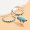 Brincos de colar Set BOHO Ring for Women Turquoise Stone arco de pedra Ajusta jóias vintage