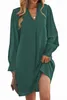 Robe chemise verte à manches volantées et col en V G19u #