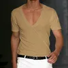 Men s T Shirts T Shirt Katun Longgar Vintage Kaus Solid Lengan Pendek Leher V Kasual Pria Mode Musim Semi Panas 2023 Baju Atasan Warna Murni 230517